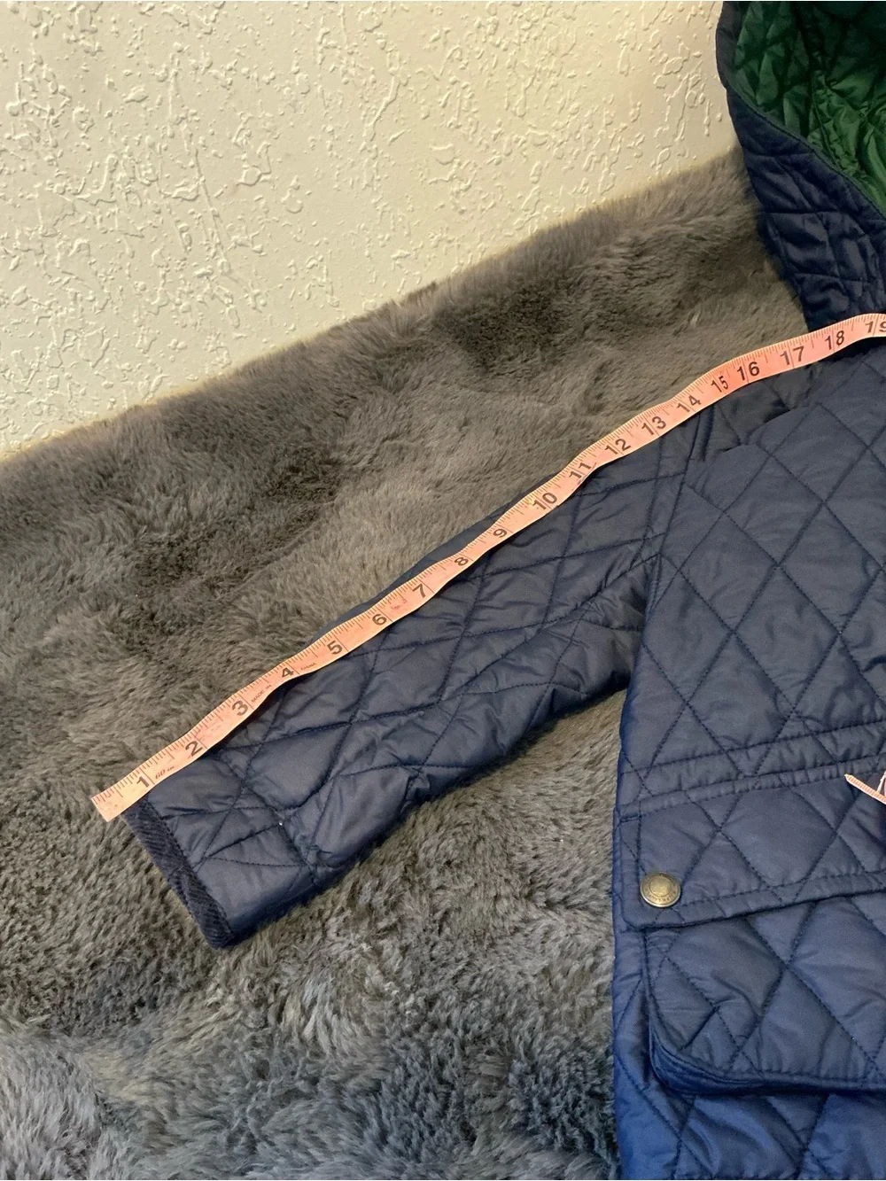 Ralph Lauren Navy Quilted Hooded Puffer with Green Lining